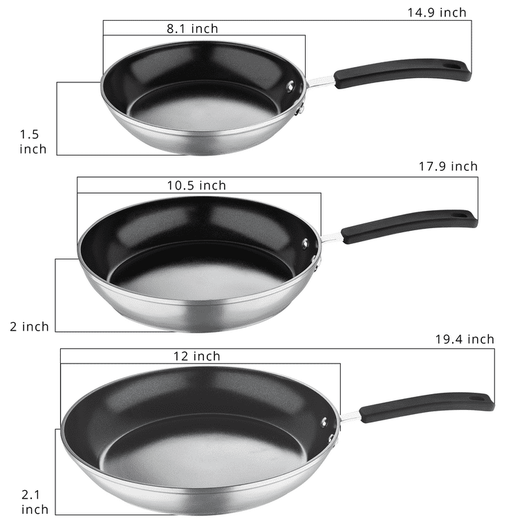 MasterChef Set of 3 Frying Pans, 8, 10, 12 Non Stick Fry Skillets Pots  and Pans Kitchen Pots and Pans Set
