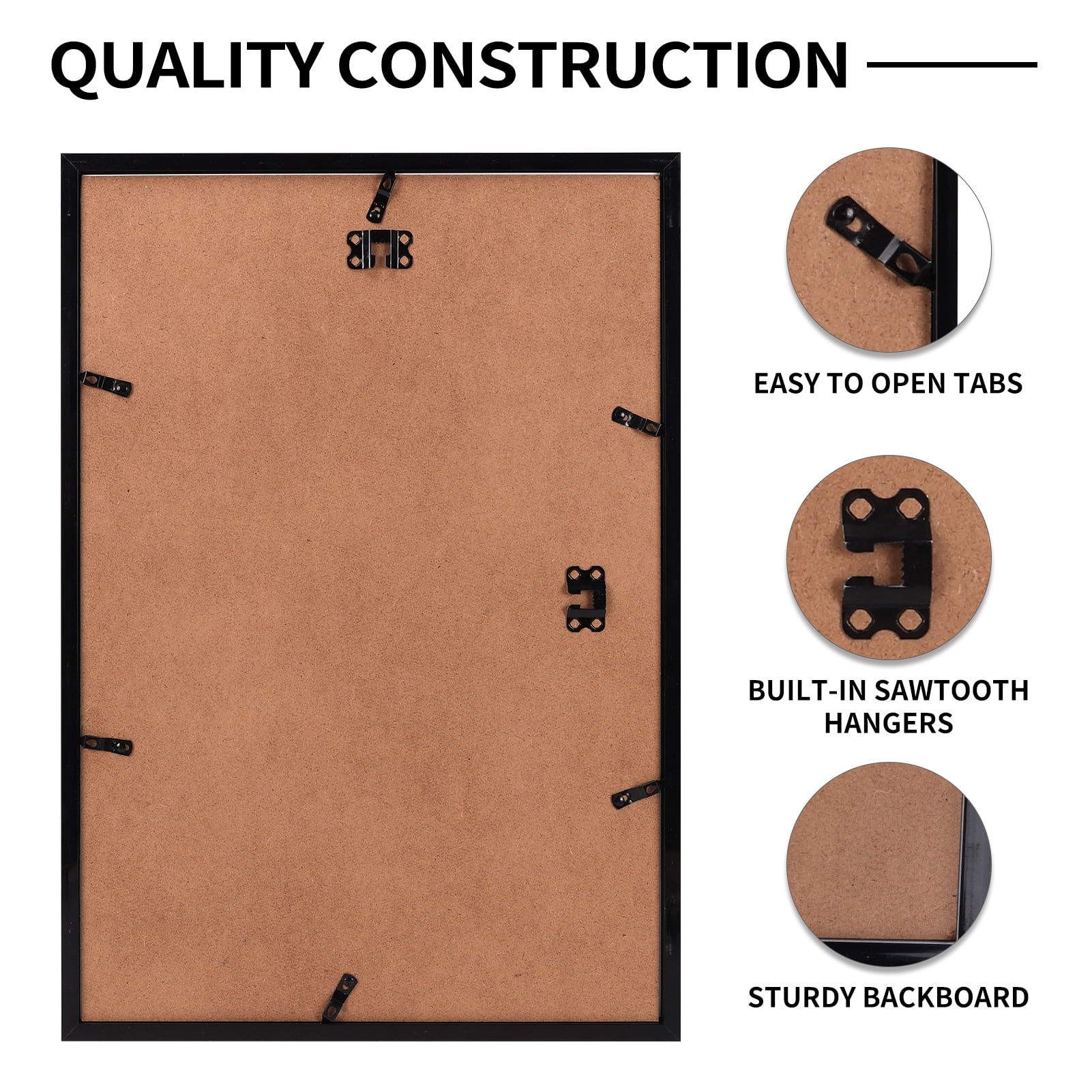 11x17 Picture Frame with Mat, 13x19 Photo Frame without Mat for Wall Mount or Tabletop, Black