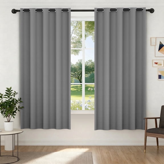 XUEYU 100% Blackout Curtains for Bedroom, Light Blocking Thermal Insulated Curtains with Noise Reduction, 52x72 Inch Room Darkening Window Drapes, Set of 2 Panels, Gray