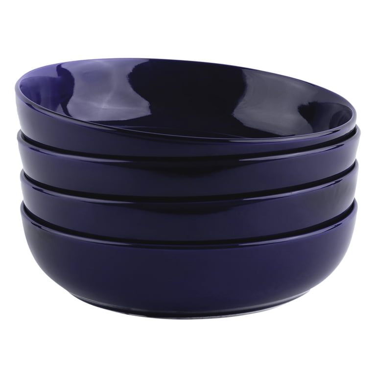 KOOV Ceramic Pasta Bowls Set Of 4 – 46 Oz Large Salad Bowls, 8.5 Inch Wide, Stripe Pattern, Dishwasher Safe, Rough Black
