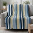 thumbnail image 2 of Blue Yellow Striped Blanket Soft Cozy Warm Throw Blanket for Couch, Plush Fuzzy Flannel Fleece Blankets for Sofa, Farmhouse Stripes Vintage Bed Blankets Lightweight Gifts for Women, 40"x60", 2 of 9