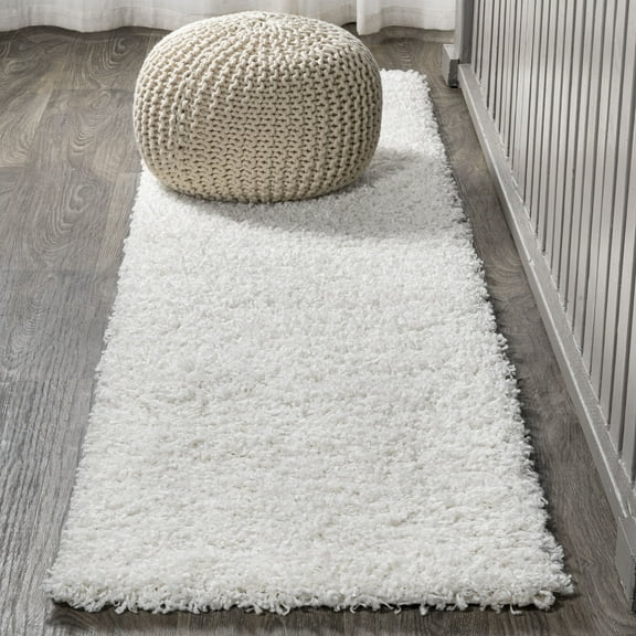 JONATHAN Y MERCER SHAG 2 x 8 Runner Rug, Mercer Plush - White, MCR106A-28