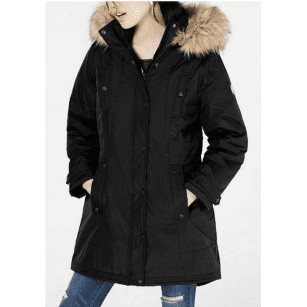 Madden Madden Girl Juniors Women's Faux Fur Trim Hooded Parka Jacket