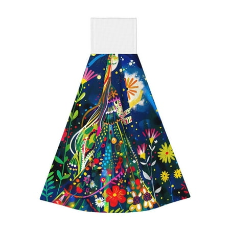 

Disketp Colorful Floral Forest Fairy Hanging Kitchen Towel Tie Towels Tea Bar Dish Cloths Dry Towel for Laundry Room Decor (18*14in)