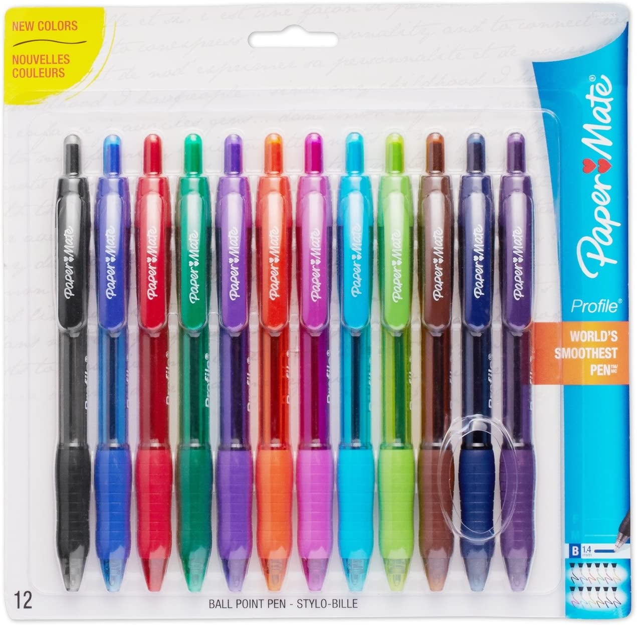 New Bold 1.4mm , Profile Retractable Ballpoint Pens 12 Count Assorted Colors