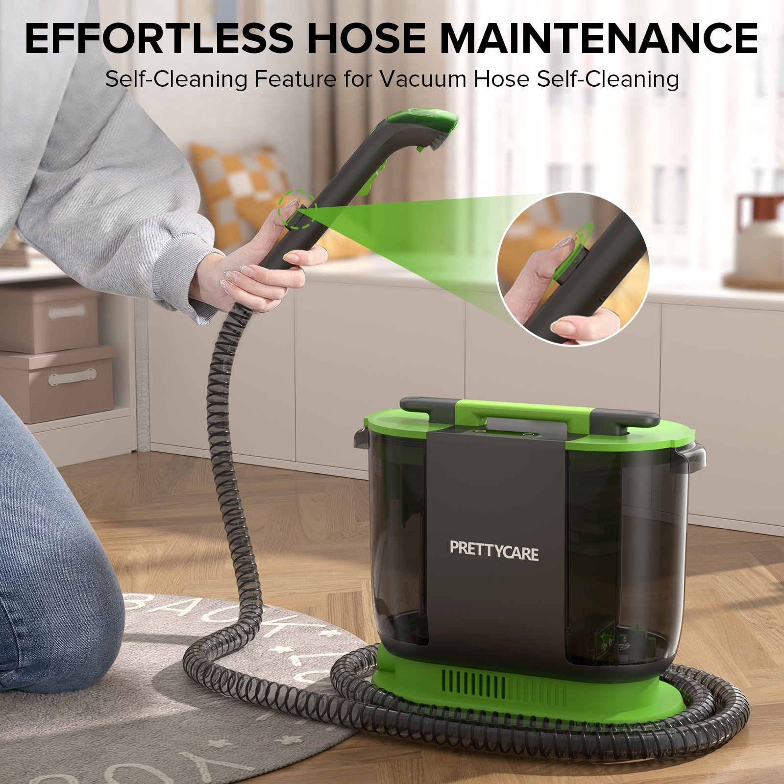 PrettyCare Portable Carpet Shampooer,Upholstery Cleaner,14Kpa Strong Suction Carpet Cleaner Machine,500W Powerful Motor
