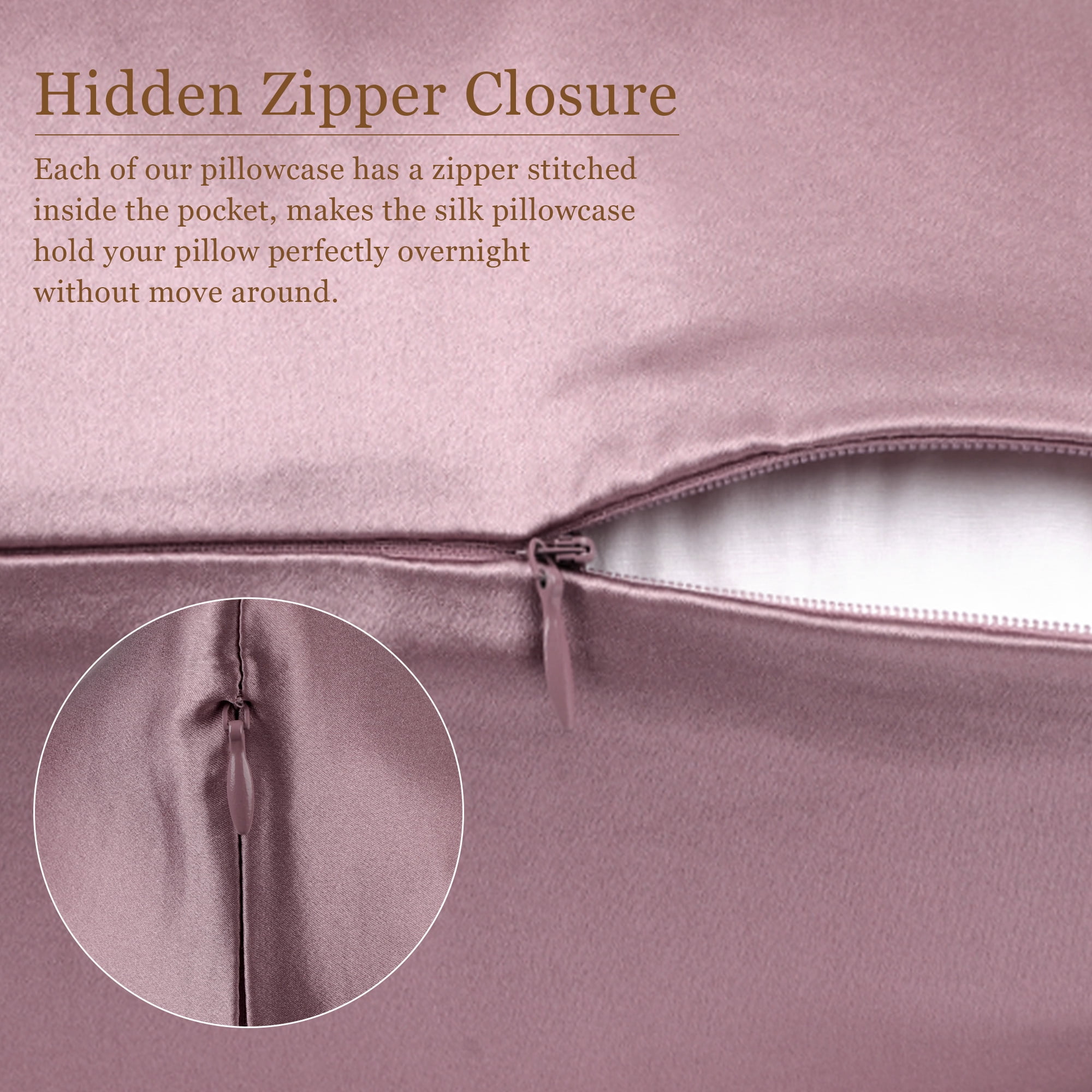 PiccoCasa 22 Momme Silk Pillowcase with Hidden Zipper, King(20"x36"), Mauve