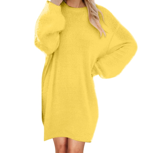 Robe en Peluche pour Femme, Manches Longues, Col Rond, Coupe Ample, Longueur Midi, Robe Décontractée de Détente pour un Confort Quotidien