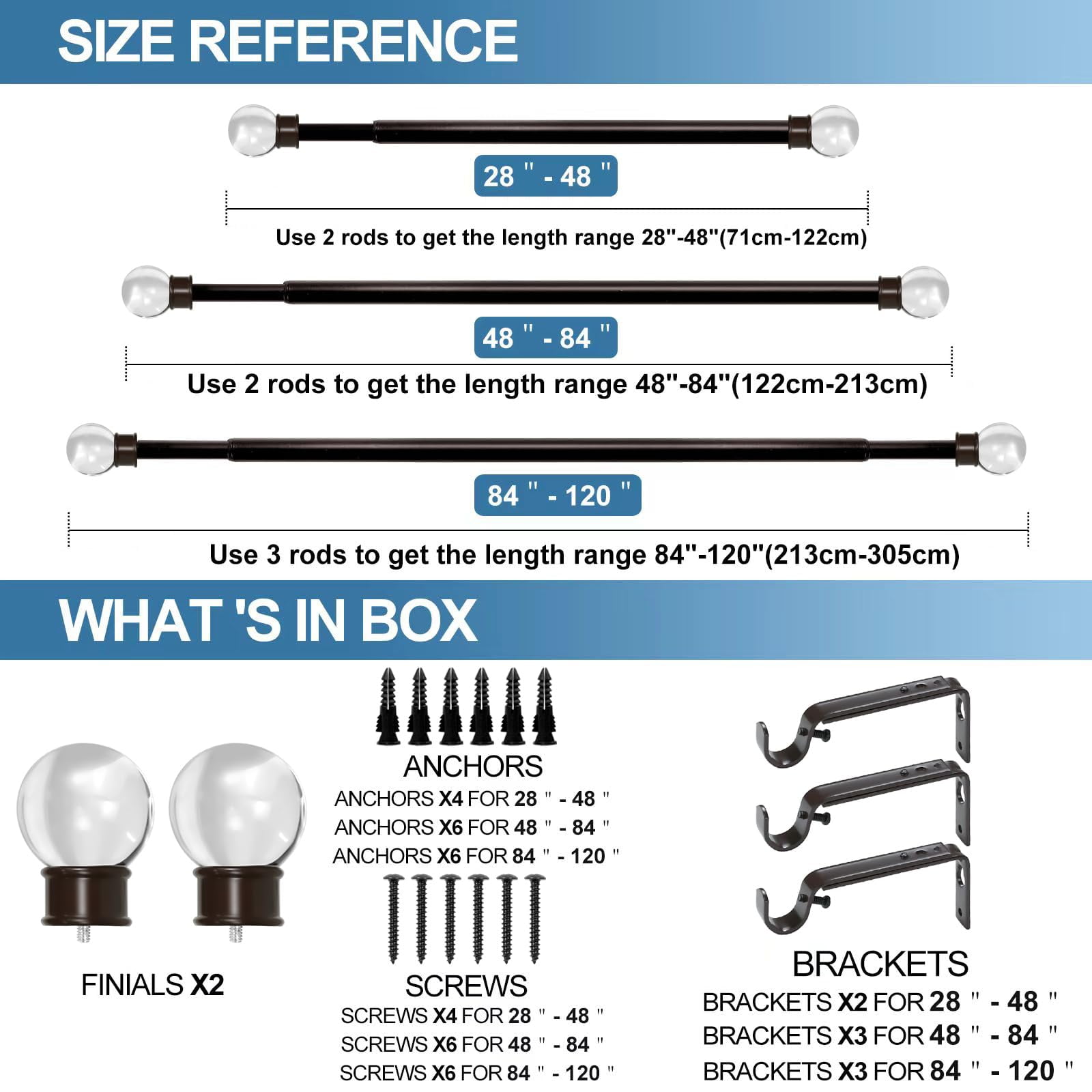 Urbanest Crystal Ball Adjustable Single Curtain Rod