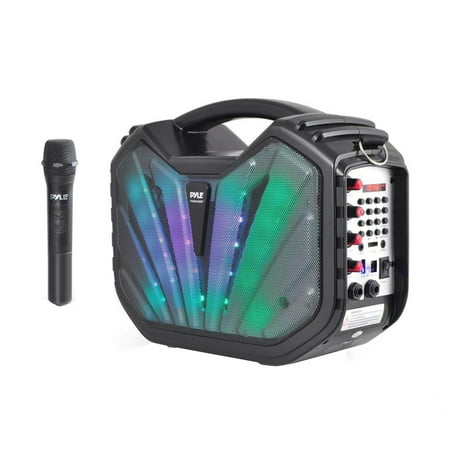 Portable BT Karaoke Speaker System, Flashing DJ Lights, Built-in Battery, Microphone, Recording Ability, MP3/USB/SD/FM