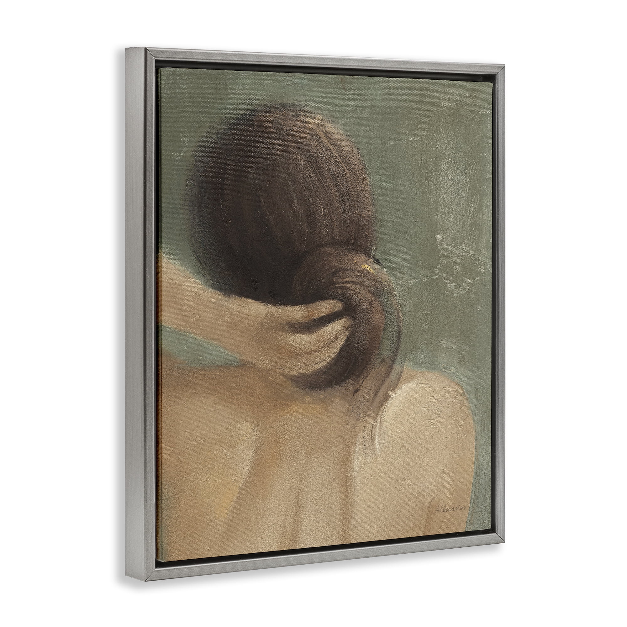 Stupell Industries Classic Brunette Woman Novelty Painting Gray Floater Framed Art Print Wall Art, 25 x 31