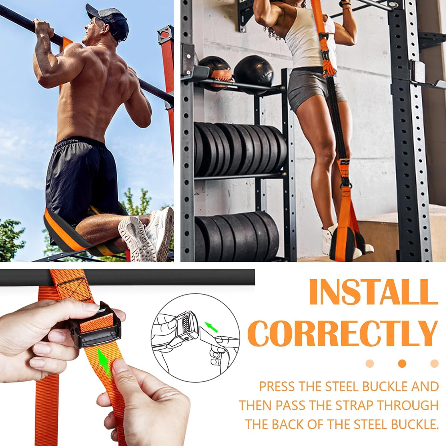 Pull Up Assistance Bands, Heavy Pull Up Bands with 3 Resistance Bands, Resistance Bands for Pull Ups Working Out with Feet Rest,Height Adjustable(Orange)
