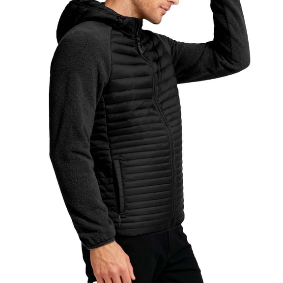 LEKWK Winter Puffer Jackets for Men Down Jackets Coat Thick Warm Hooded Quilted Lightweight Zip Up Padded Puffy Coats with Pockets Outerwear, Black L