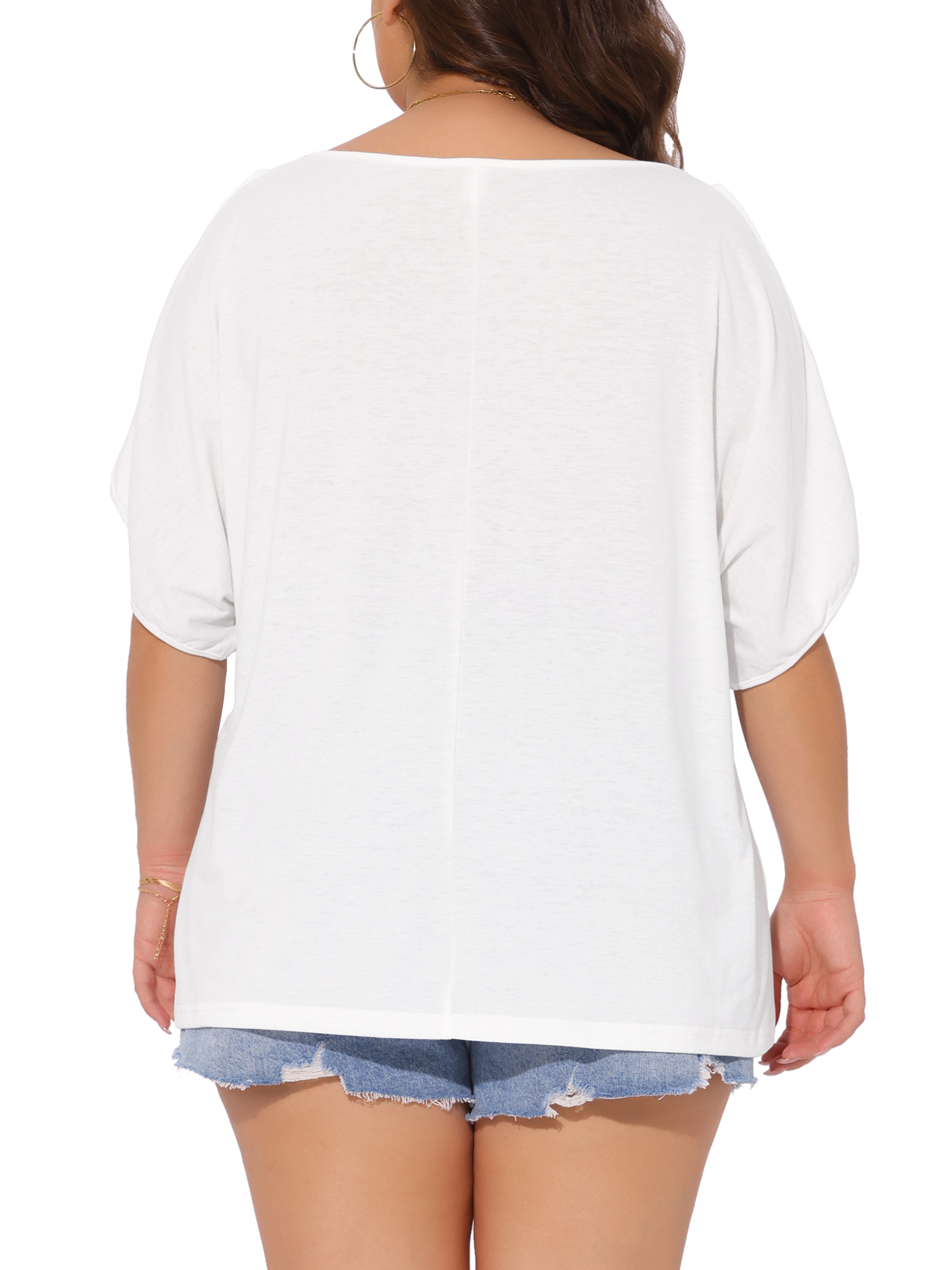 DARING DIVA Women's Plus Casual Crew Neck Cold Shoulder Summer Blouse 4X White