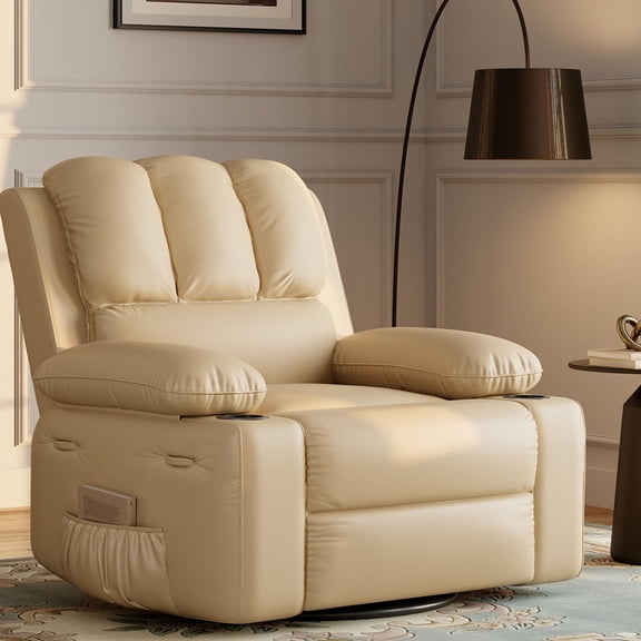 Danolapsi 27'' Oversized Manual Recliner Chair for Adults, PU Leather Recliner with Cup Holders and Side Pockets, Ergonomic Design for Nursery, Living Room, Bedroom, and Home Theater