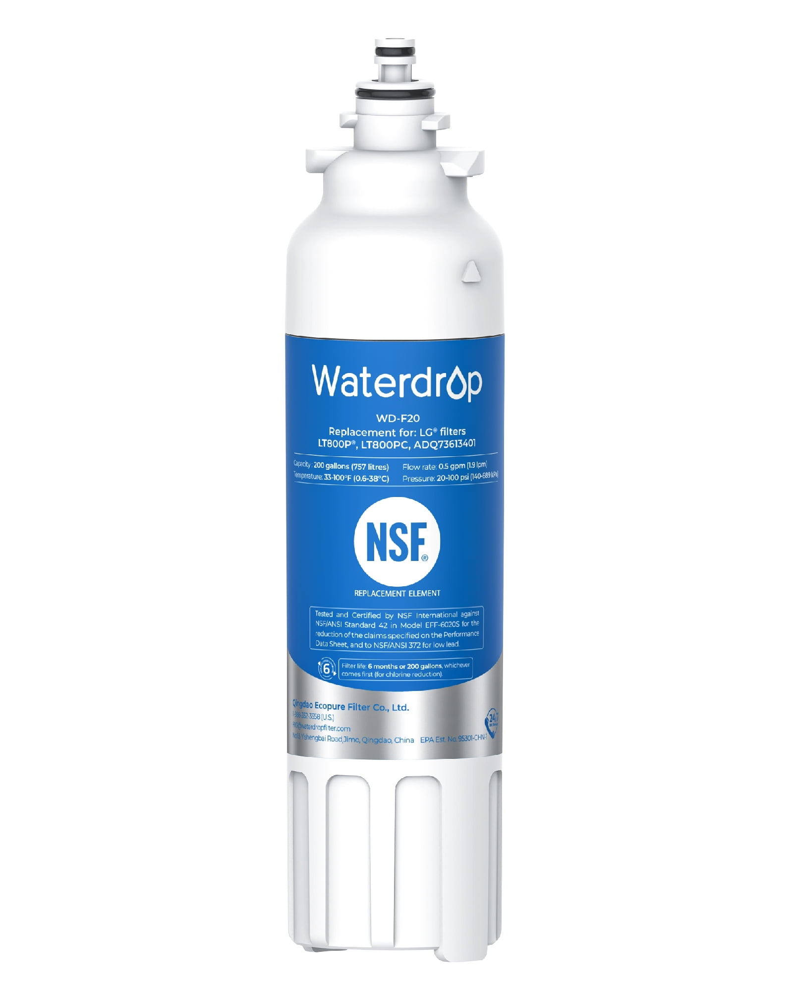 Waterdrop ADQ73613401 Replacement for LG® LT800P®, ADQ73613402, ADQ73613408, ADQ75795104, LSXS26326S, LMXC23746S, LSXS26366S, Refrigerator Water Filter, WD-F20, 12 Pack (Package May Vary)