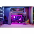 thumbnail image 6 of Wood Full Size Gaming Loft Bed with Desk, Multi-storage Shelves, LED and a Hanging Clothes Rack, Gray, 6 of 19