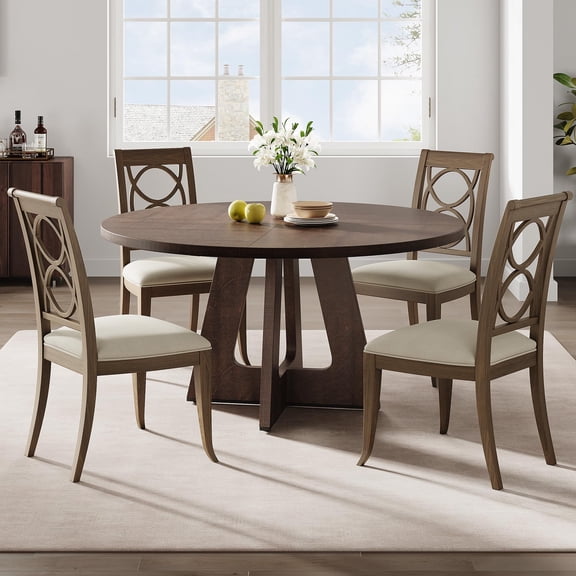 GOCAPTAIN 47" Dining Table for 4-6, Modern Round Wooden Kitchen Table with Cross Pedestal Base and Adjustable Leg for Dining Room, Kitchen, Brownish-red