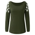 thumbnail image 4 of Puntoco Mujer Sexy fuera del hombro Manga larga Perforación en caliente Sólido Ahueca hacia fuera O-cuello Camiseta Blusa tops Puntoco Puntoco-7206, 4 of 5