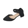 thumbnail image 3 of Women's Wide Width Block Heel Sandals, Knit Pointed Toe Ankle Strap Dress Shoes, Comfortable Slingback Sandals for Spring Summer, Beige/Black, 3 of 10