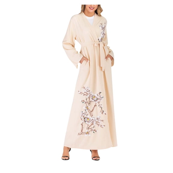 Women Abaya Long Dress Floral Printed Vintage Kaftan Maxi Dresses