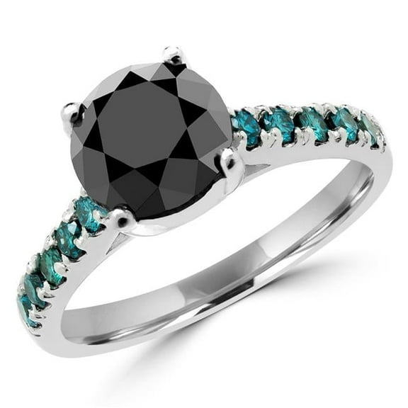 3.25 CTW Round Black & Blue Diamond Multi Stone Engagement Ring in 14K White Gold