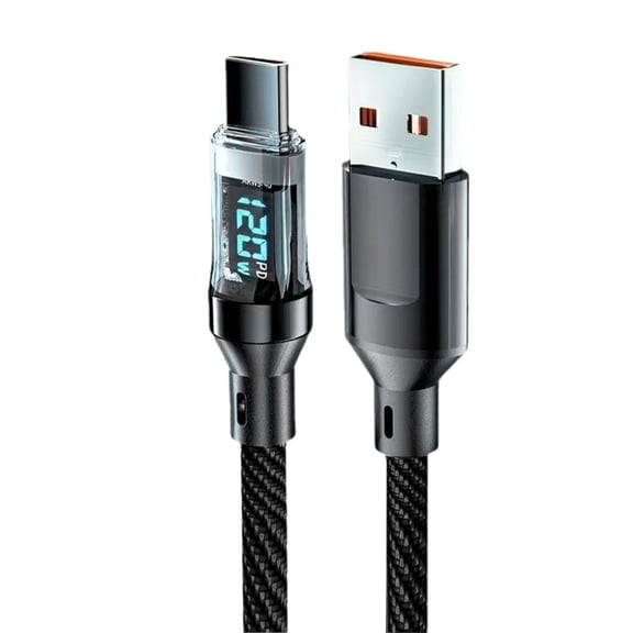 120W USB To Type C Cable With LED Display Data Cord Intelligent Power Management Phone Super Fast Charging Cable