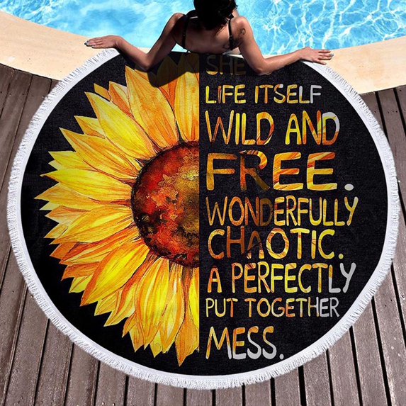 Christmas Savings Clearance! Cbcbtwo Microfiber Beach Towel, 59" Round Sand Free Quick Dry Lightweight Sunflower Theme Travel Towels Beach Towel Blank, for Travel Pool Beach Accessories