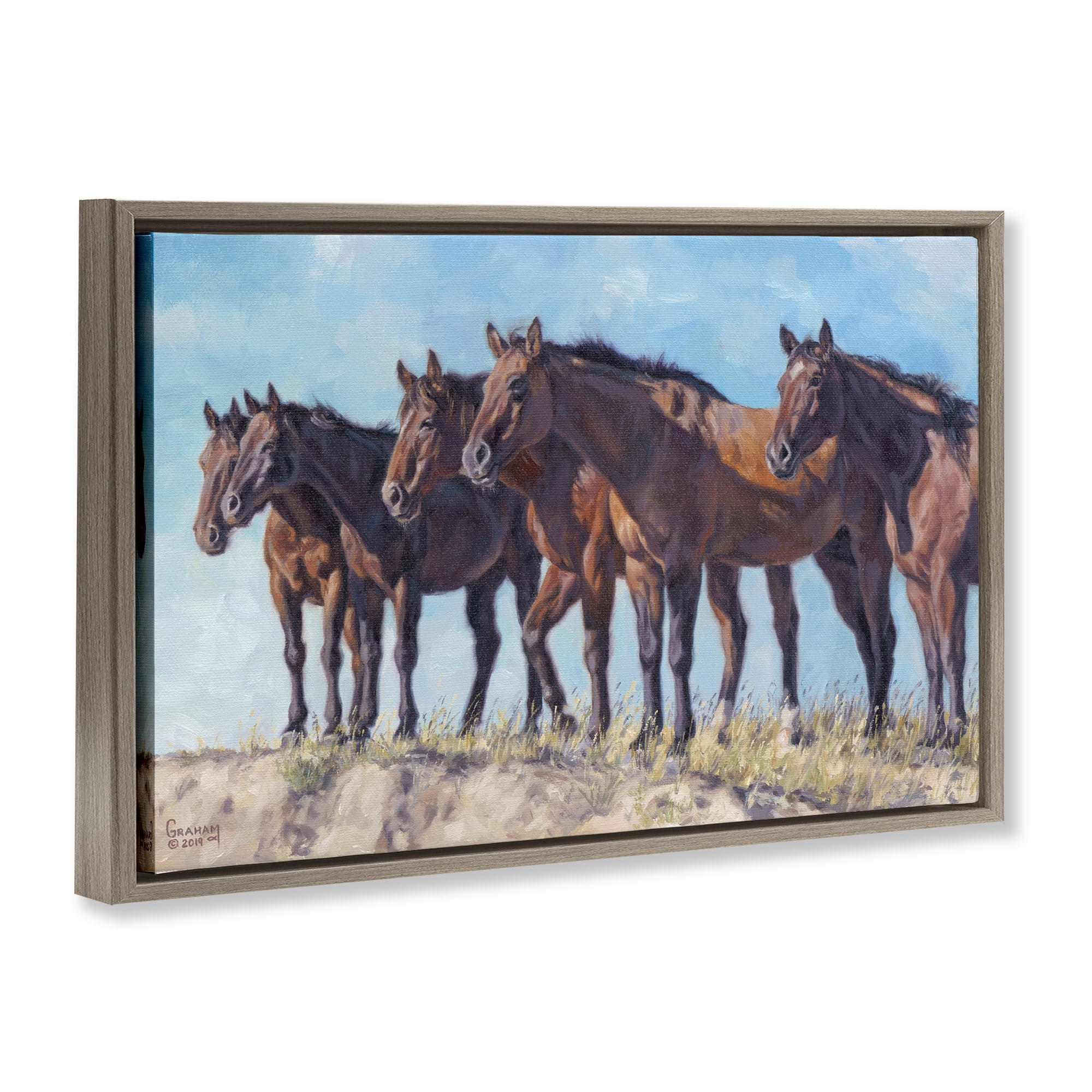 Stupell Industries Horse Herd Overlooking Desert Animals & Insects Painting Brown Floater Framed Canvas Art Print Wall Art, 25 x 17