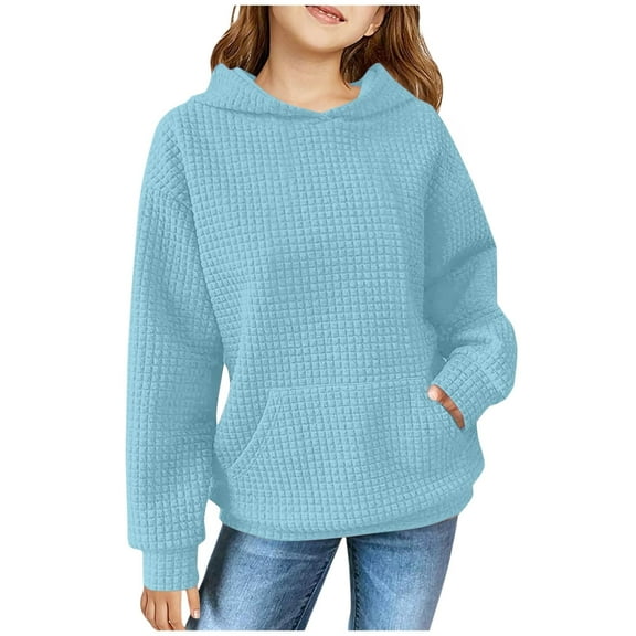 JUSLIO Girls Sweatshirts Round Neck Solid Color Hooded Sweatshirt Fall/Winter Casual Pullover Long Sleeve Sweatshirts Tops(5 Years)