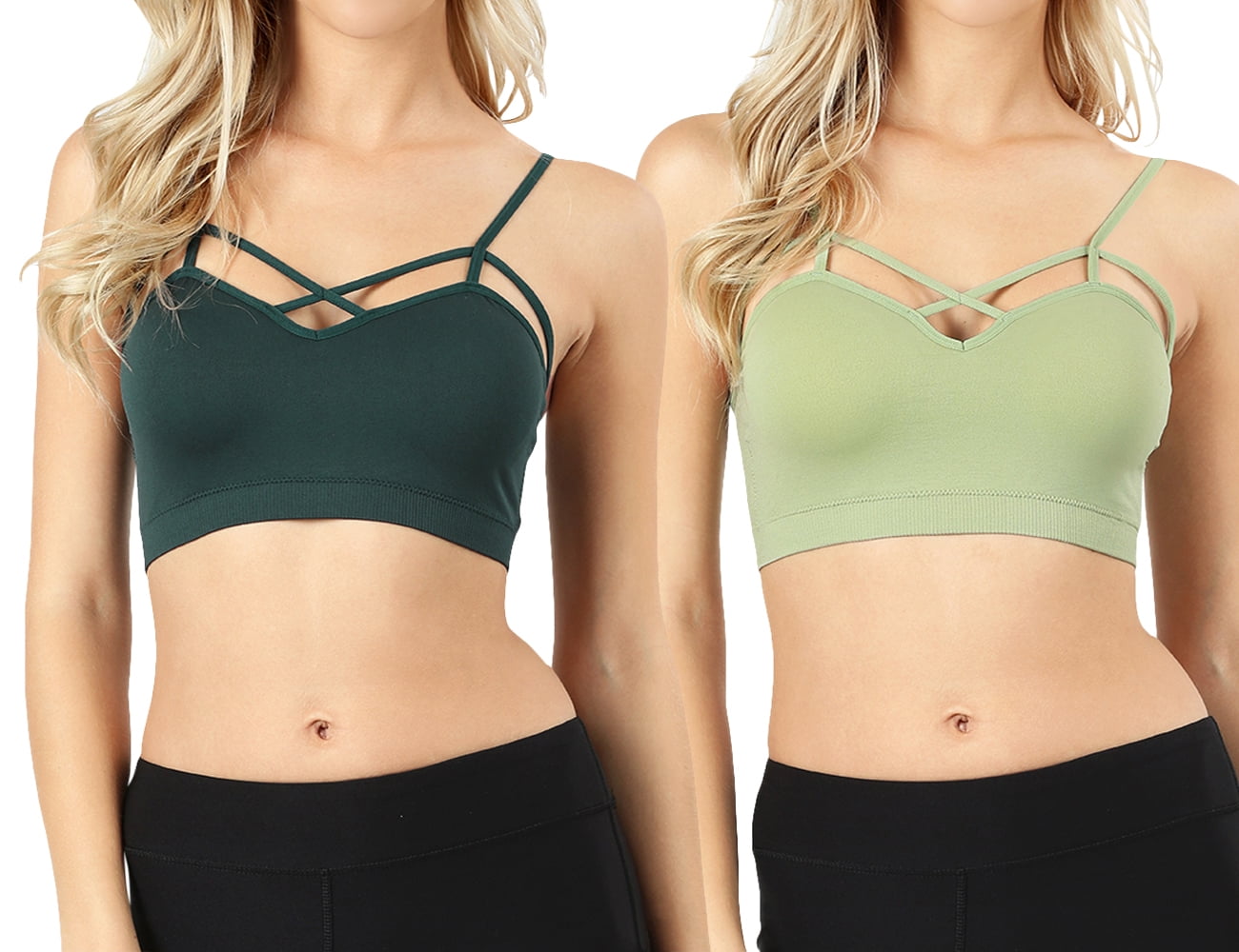 Women Seamless Criss Cross Front Sports Bra Bralette with Removable