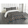 thumbnail image 3 of Ambesonne Ethnic Quilted Bedspread Set 3 Pcs, Knitted Jacquard, Queen Size, Brown and Dark Blue, 3 of 5