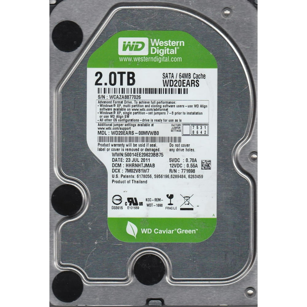 WD20EARS-00MVWB0, DCM HHRNHTJMAB, Western Digital 2TB SATA 3.5 Hard ...