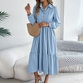 thumbnail image 5 of Efsteb Maxi Dress for Women 2025 Long Sleeve Lapel V Neck A Line Ruffle Dress Elegant Tiered Cocktail Party Dresses (Light Blue,XL), 5 of 8