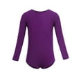 thumbnail image 3 of inlzdz Girls Ballet Dance Outfits Long Sleeves Gymnastics Leotard with Ruffled Hem Tied Skirt Set Dark Purple 10-12, 3 of 7
