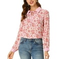 thumbnail image 5 of INSPIRE CHIC Women's Contrast Color Collar See Through Floral Tops, 5 of 6