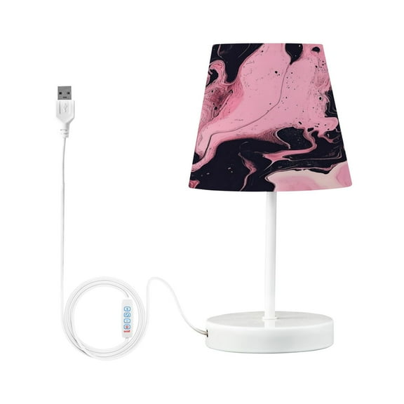 Bedside Table Lamp, Fully Dimmable Lamp with USB Interface Cable for Bedroom Living Room, Office, Dorm Marble Pattern Pink and Black
