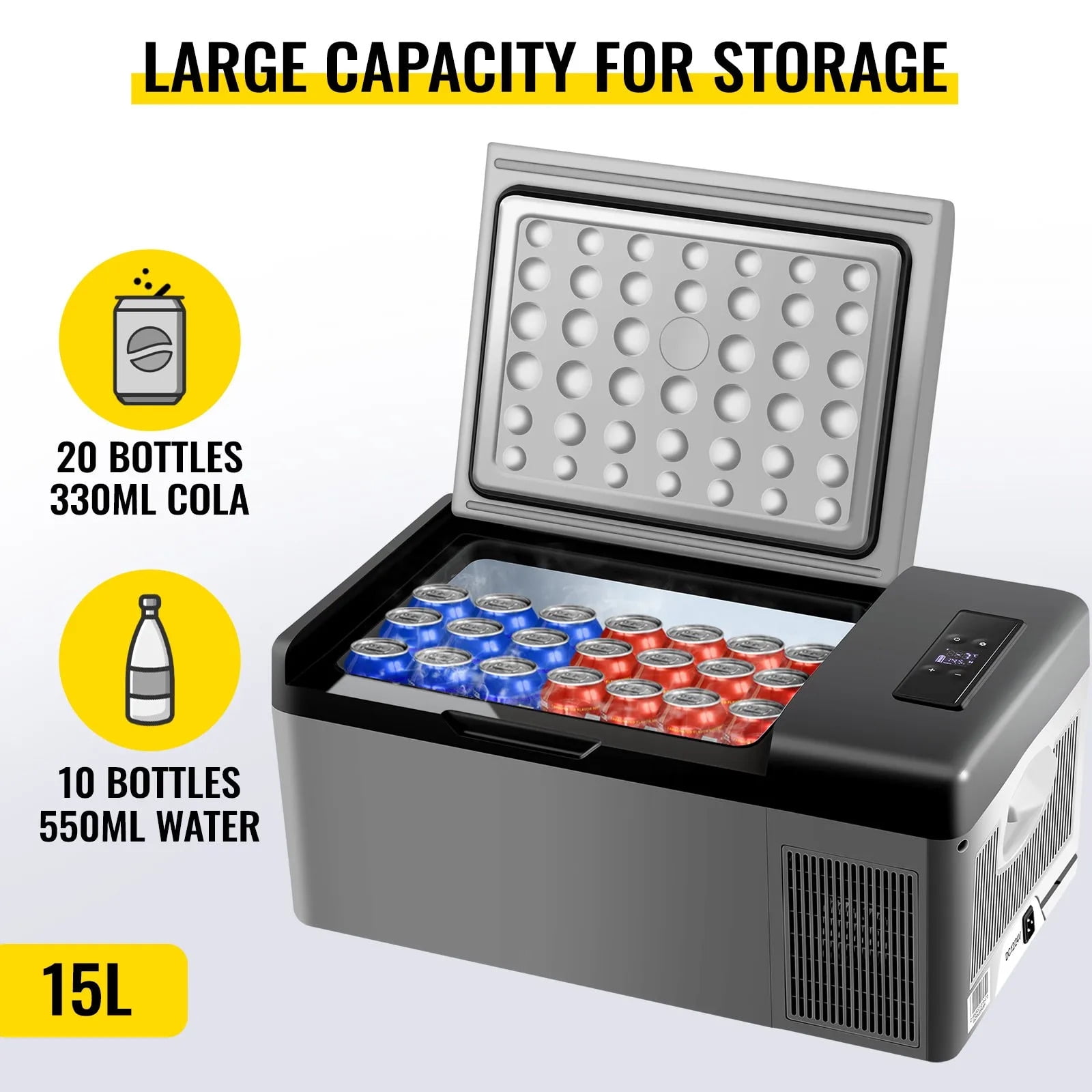 12 Volt Car Refrigerator 16 Quart(15L) Mini Fridge Portable Freezer Compressor Cooler for Truck Van RV Camper SUV Travel Camping Road Trips Tailgating -4℉~68℉