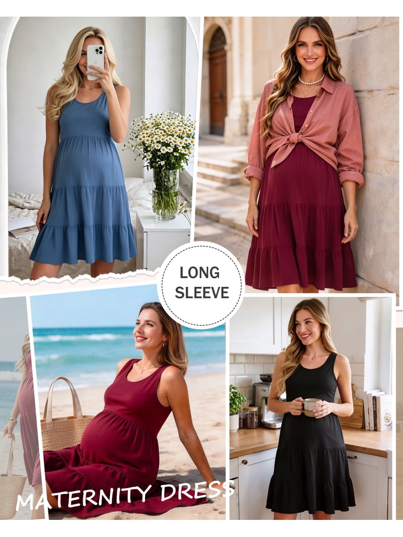 UILGO Women's Summer Maternity Dress Sleeveless Ruffle Tank Dress with Pockets, Size: Medium, Black UILGO Women's Summer Maternity Dress Sleeveless Ruffle Tank Dress with Pockets, Size: Medium, Black