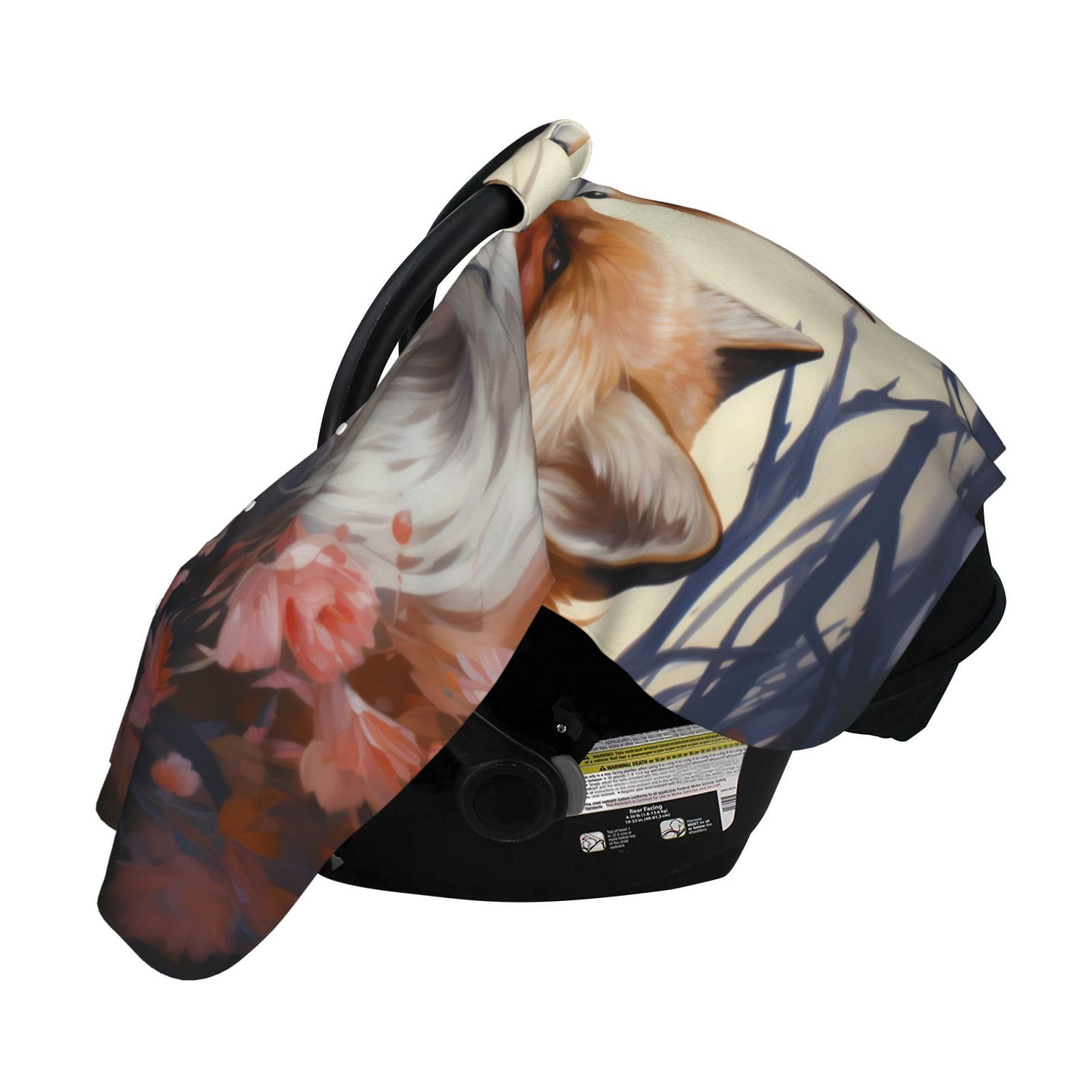Naloa Romantic Flower Fox Baby Car Seat Cover, Breathable Baby Carrier Cover, Multiuse Baby Carrier Cover & Nursing Breastfeeding Cover