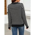 thumbnail image 4 of Womens Sweaters 2025 V Neck Long Sleeve Striped Tops Fall Winter Comfy Knit Clothes Pullover Sweater Black & White XL, 4 of 7