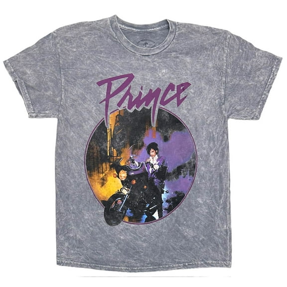 Prince Men's Purple Rain Mineral Stone Acid Distressed Vintage Wash Tee T-Shirt (Medium, Grey Vintage Wash)