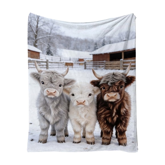 Highland Cow Print Flannel Blanket for Men Women with Digital Heat Transfer 100X150Cm