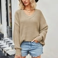 thumbnail image 4 of Lovskoo 2024 Sweaters for Women Trendy Solid Long Sleeve V-Neck Pullover Allow Sweater Khaki, 4 of 7