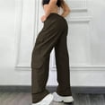 thumbnail image 3 of qucoqpe Womens Wide Leg Cargo Pants with Multiple Pockets Solid Elastic Waist Straight Leg Hiking Joggers Trousers, 3 of 5