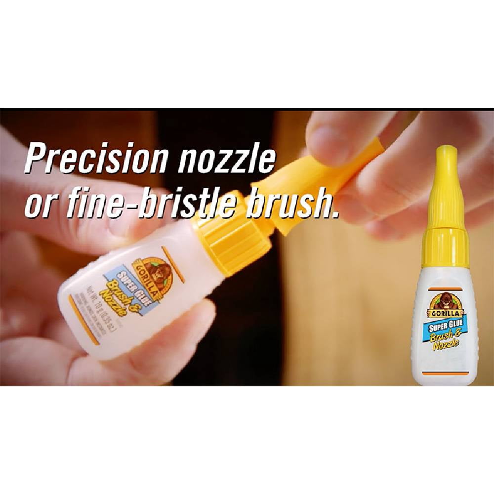 Gorilla Super Glue Brush And Nozzle Dual Option Fast 10 Second Setting Impact Tough 10g Dries Clear, 4-Pack