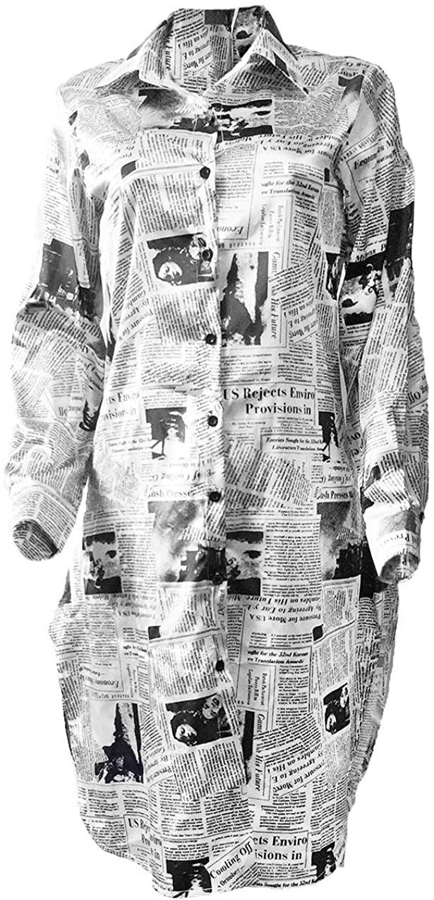news print shirt dress