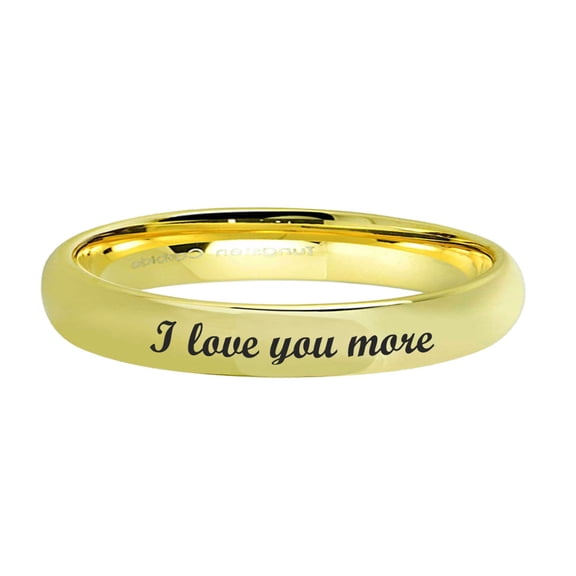 3mm Gold Dome Tungsten I Love You More Rings