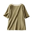 thumbnail image 4 of Wycnly Womens Tops Dressy Casual Loose Fit Irregular Side Slit Cotton Linen Fashion Pullover Shirts Summer Short Sleeve Round Neck Tops Leaves Print Blouse Army Green XXL, 4 of 5