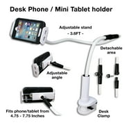Flexible & Adjustable Desk Phone Holder Clamp Mount with Long Arm Detachable for Smart Devices (Black)